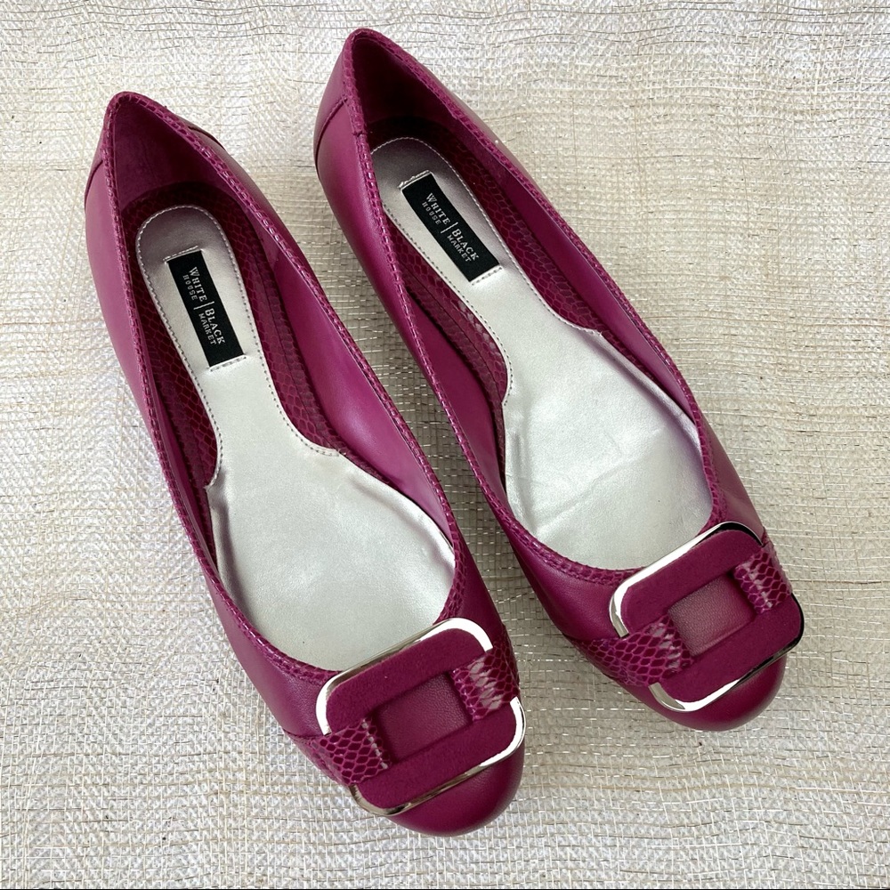 NWOT- WHBM “Lidia” Fushia Purple Flats with Buckle. 8.5